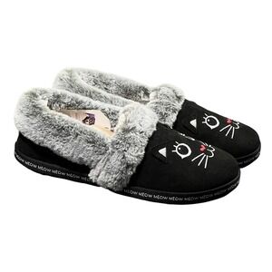 NIB BOBS from Skechers Women's 9.5 Too Cozy Meow Pajamas Black Cat Slippers